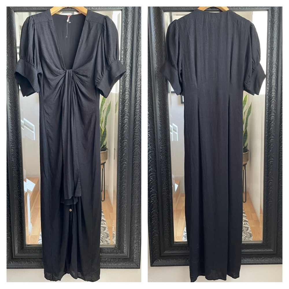 Free People Tie-Neck/Button Front Linen Dress NWOT! - Picture 4 of 9